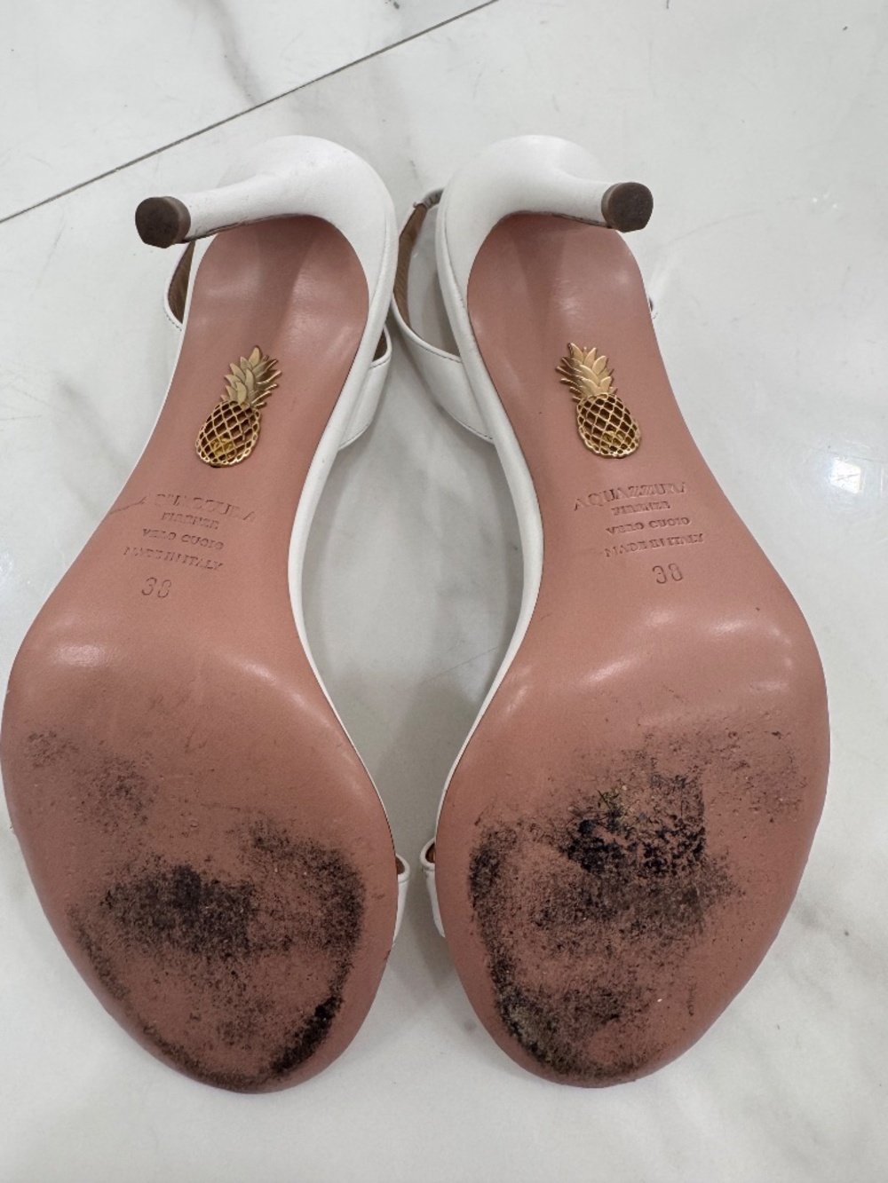 Aquazzura White Leather Slingback Heels | Size 38 | Made in Italy - Picture 4 of 4